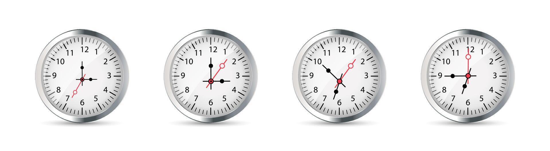 Analog clock faces showing different times Realistic Set vector