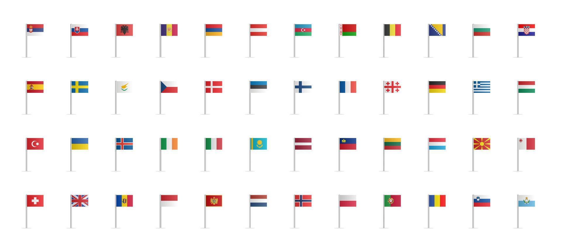 European Country Flags on Poles Collection vector