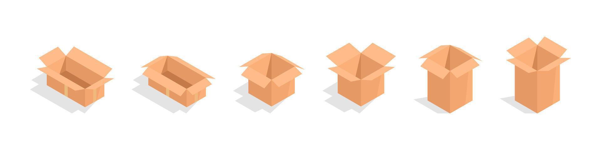 Open Cardboard Boxes in Various Positions Set vector