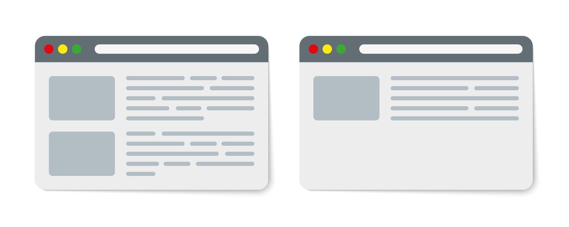 Minimalist Browser Windows with Content Layouts Set vector