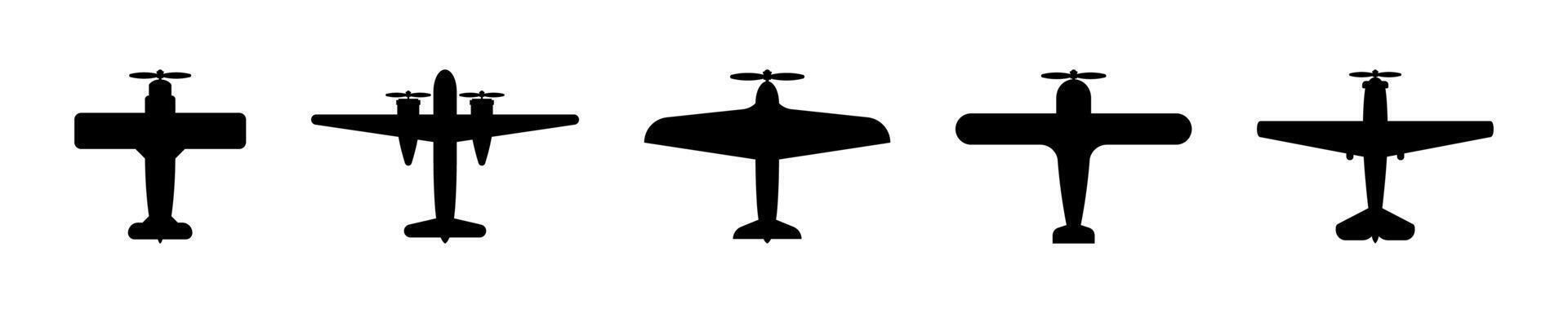 Silhouettes of Vintage Propeller Airplanes Set vector