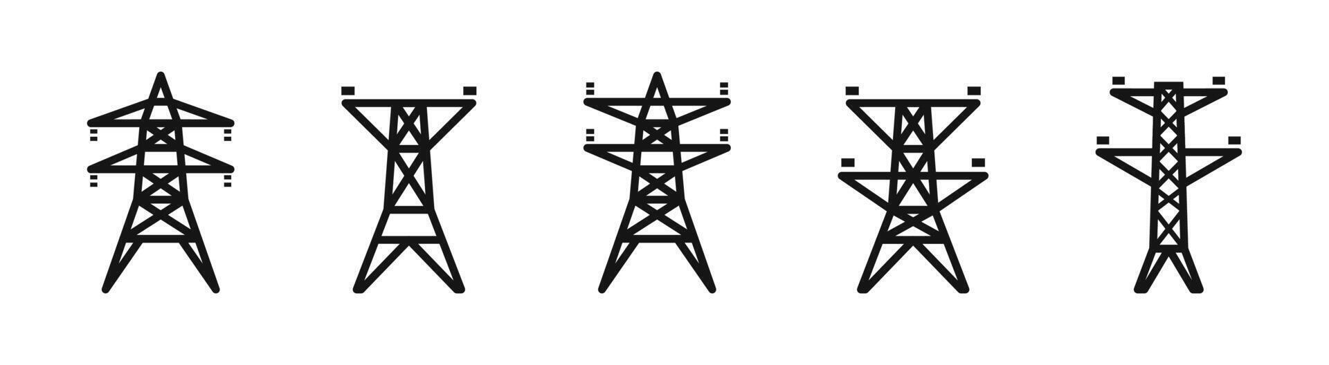 Electricity Transmission Tower Icons Set vector