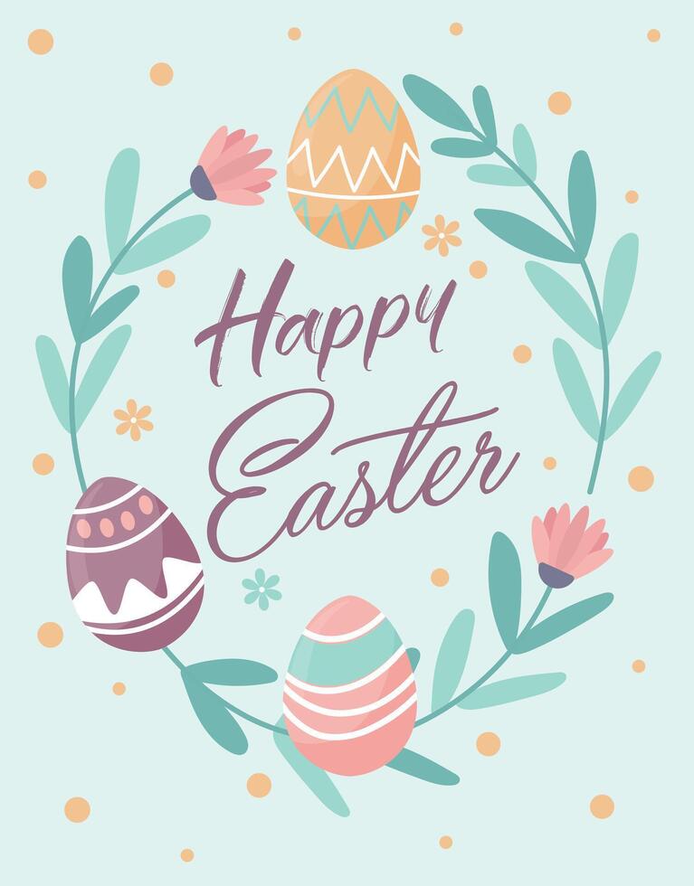 Happy Easter Floral Wreath Card vector