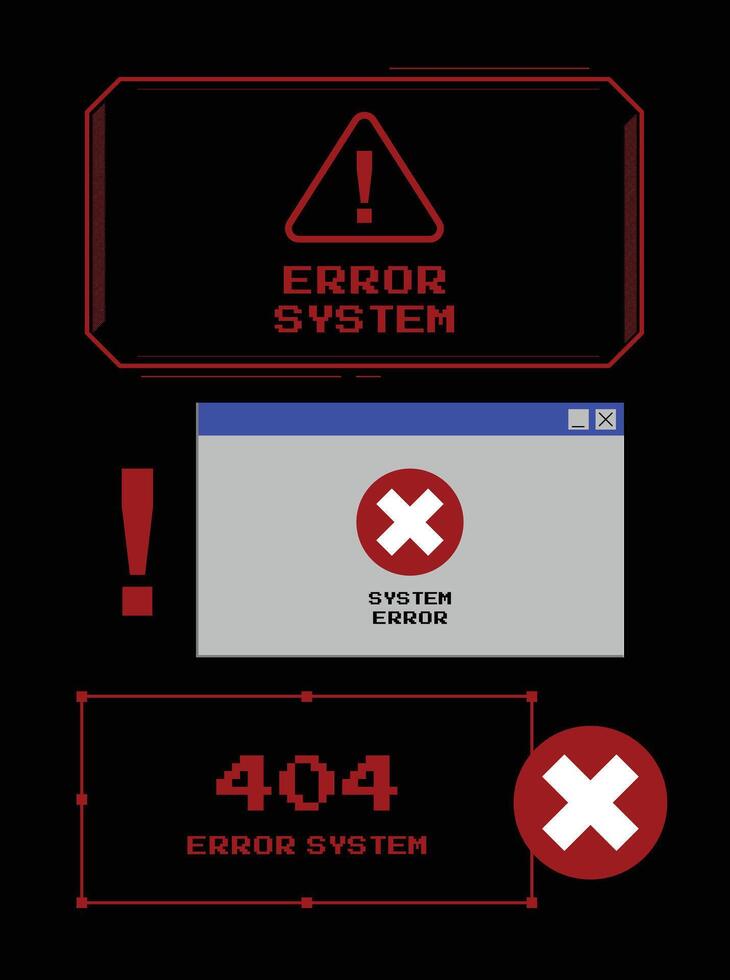 A classic critical error warning message window animation, mimicking an operating system alert. Features a red error icon, bold text, a popup effect. Ideal for tech, troubleshooting, alert visuals. vector
