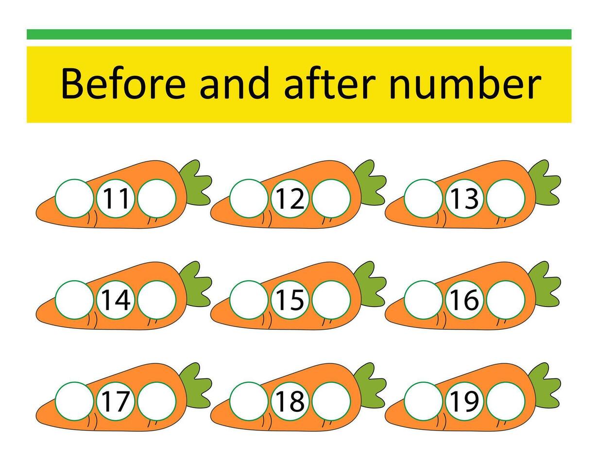 Math worksheets for kids. Number range up to 20. vector