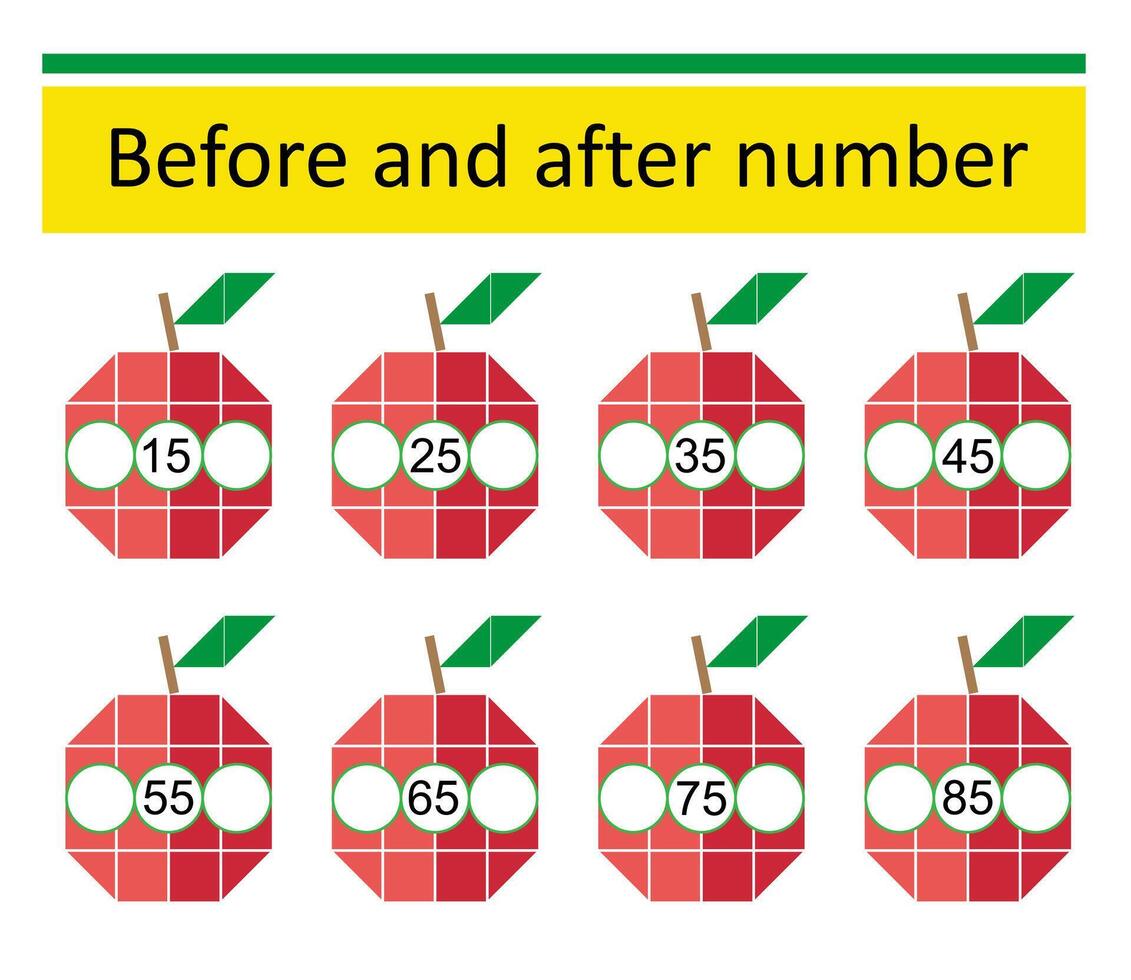 Math worksheets for kids. Number range up to 90. vector