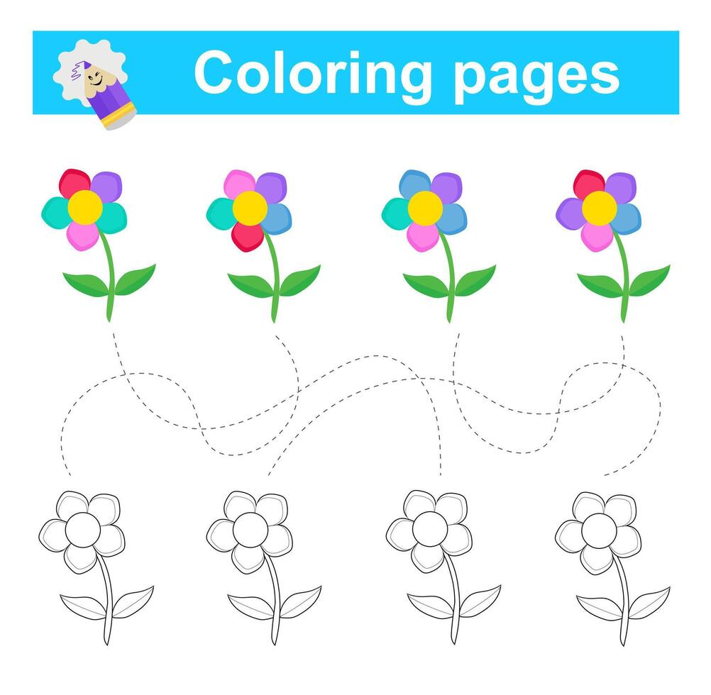 Educational game for children. Go through the maze and color the flower according to the pattern. vector
