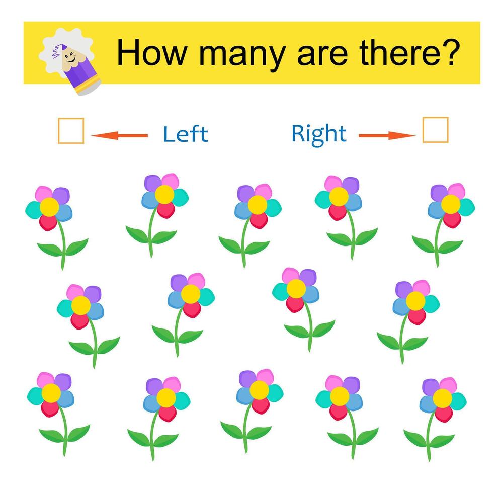 Math activity for kids. Cartoon flowers. . vector