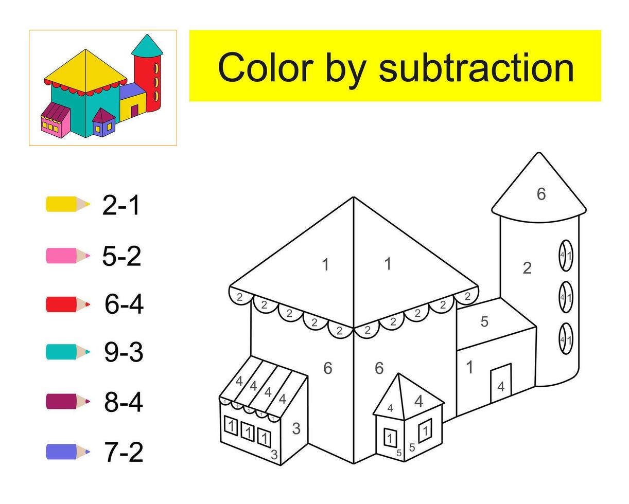 Color by subtraction. Cartoon house vector