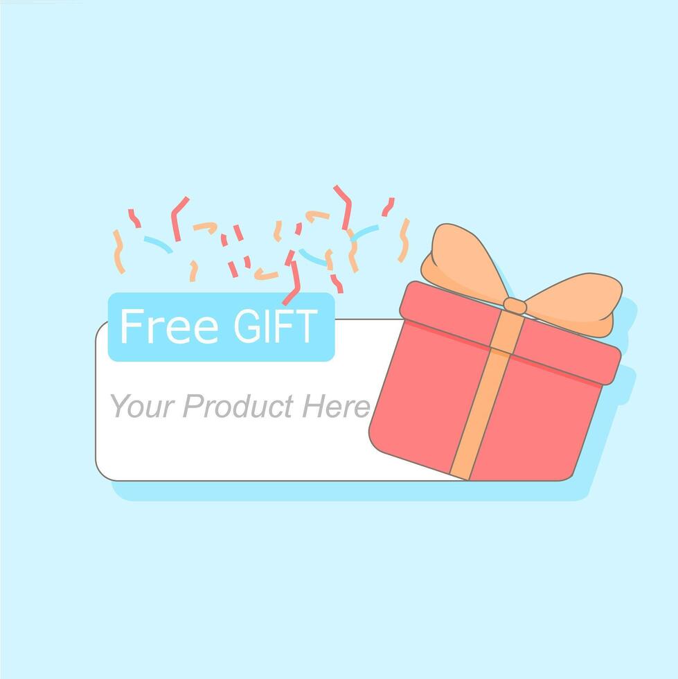 Free gift button with a gift box and confetti vector
