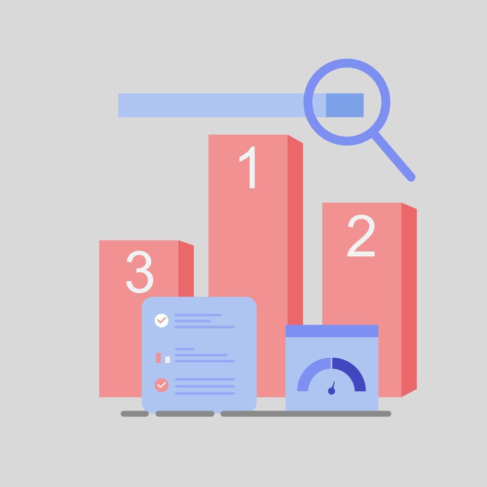 Search engine ranking, Search engine analysis, SEO success concept vector
