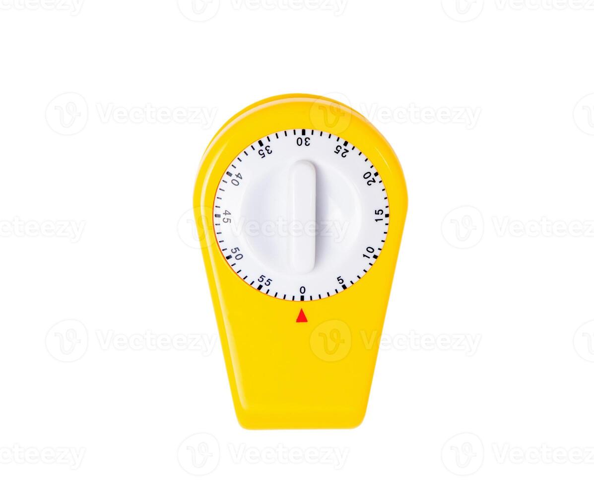 Yellow kitchen timer in the form of a clothespin, for precise keeping of cooking time, isolated on a white background, a simple but effective tool for time management in the kitchen, photo