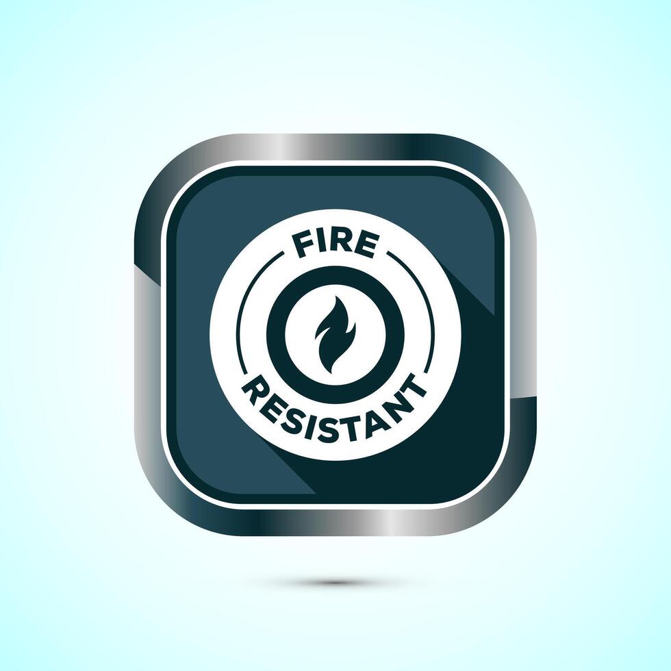Fire resistant icon design illustration, Fire flame protection sign symbol, Gray color shadow button design vector