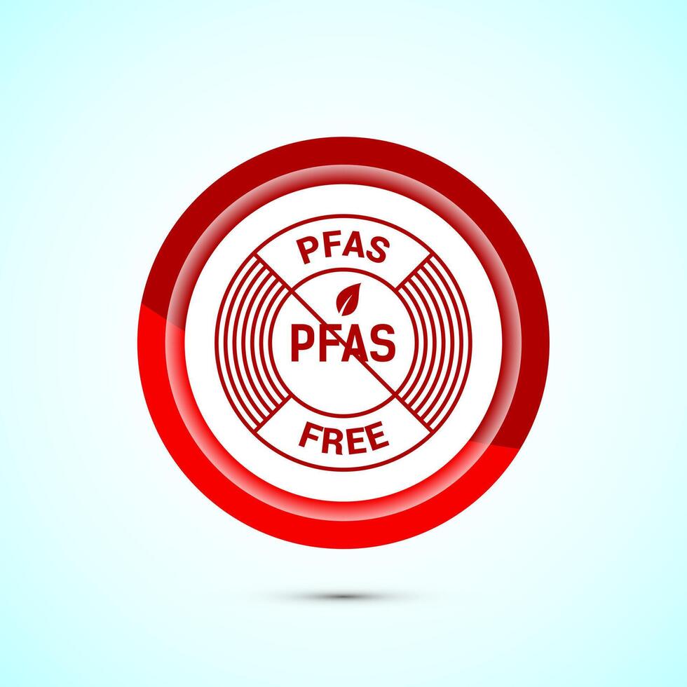 PFAS free icon design illustration, PFAS free label, badge. Proper nutrition. Red color button design vector