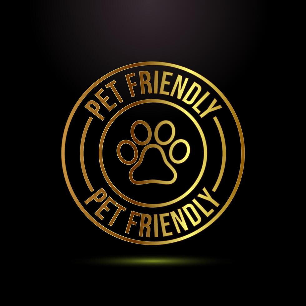 Pet friendly icon, Animal friendly label, badge, sign, symbol in gold color style vector