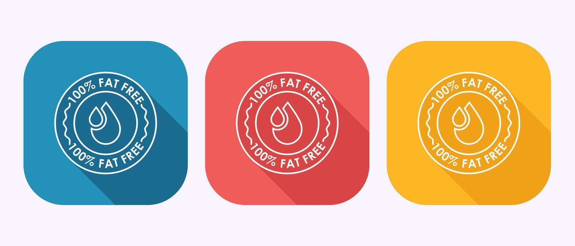 Fat free icon design. Zero fat circle badge in shadow button design vector