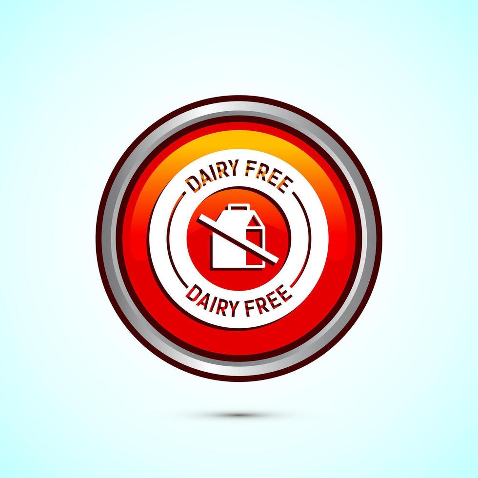 Dairy free icon design illustration, Dairy free badge label, Healthy food concept, Orange color round button design vector