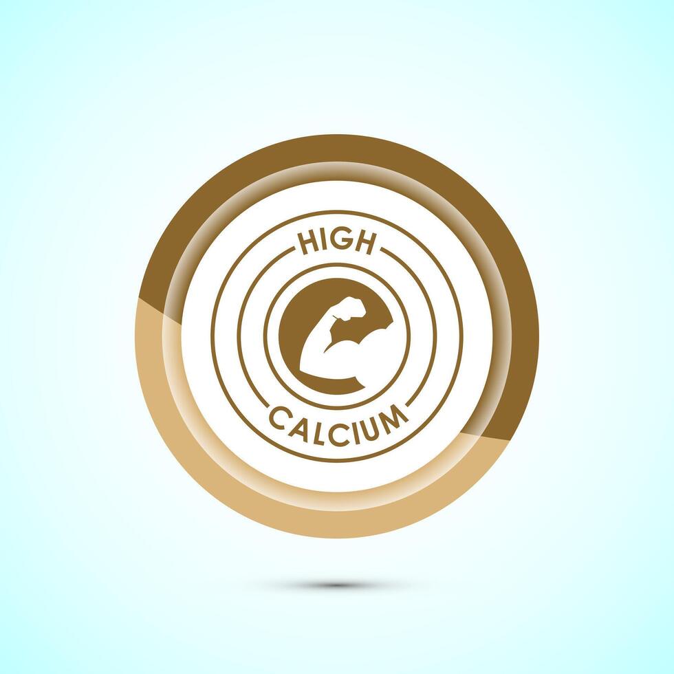 High calcium icon design illustration, High calcium label, logo, sign, symbol, Gold color button design vector