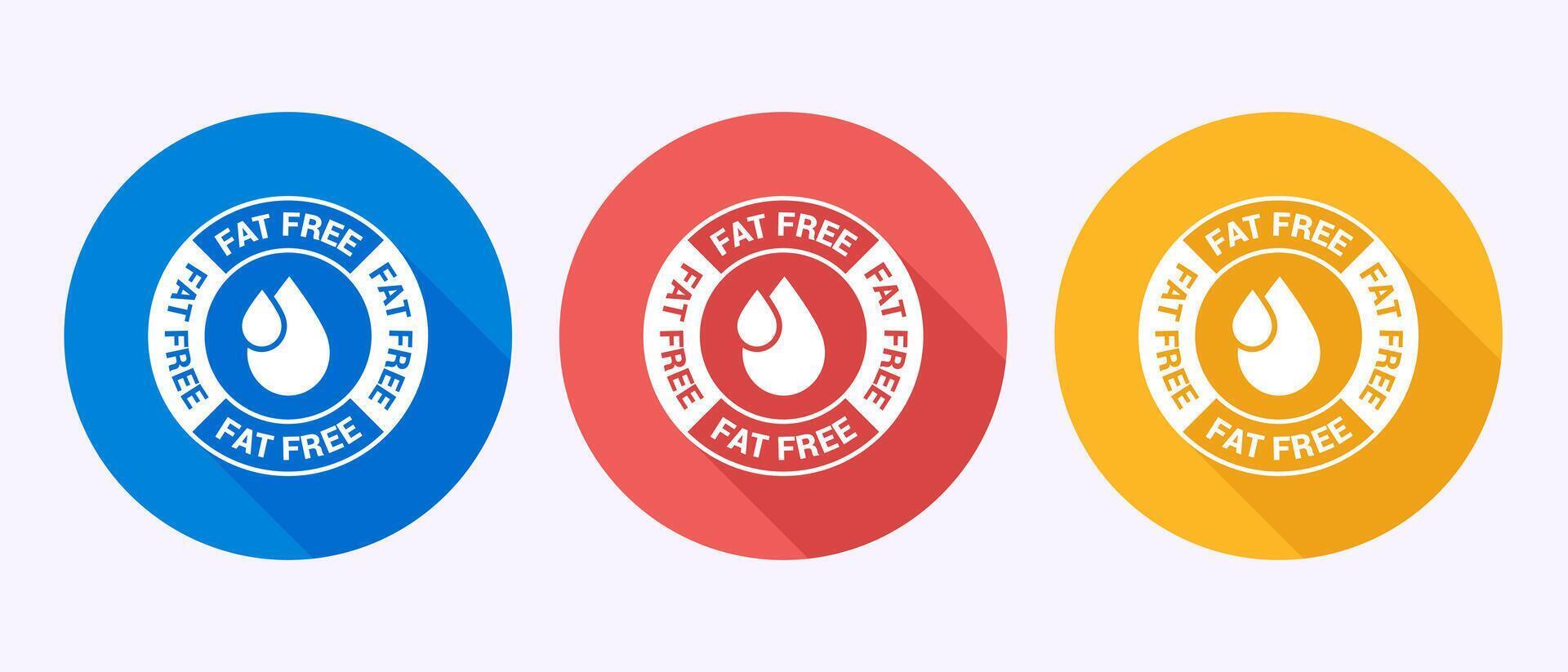 Fat free icon design illustration. Zero fat circle label in shadow button design vector