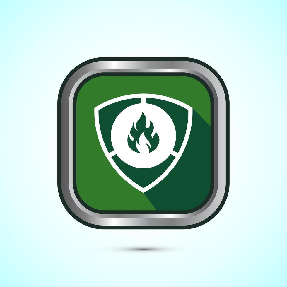 Fire resistant icon design illustration, Fire flame protection sign symbol, Green color shadow button design vector