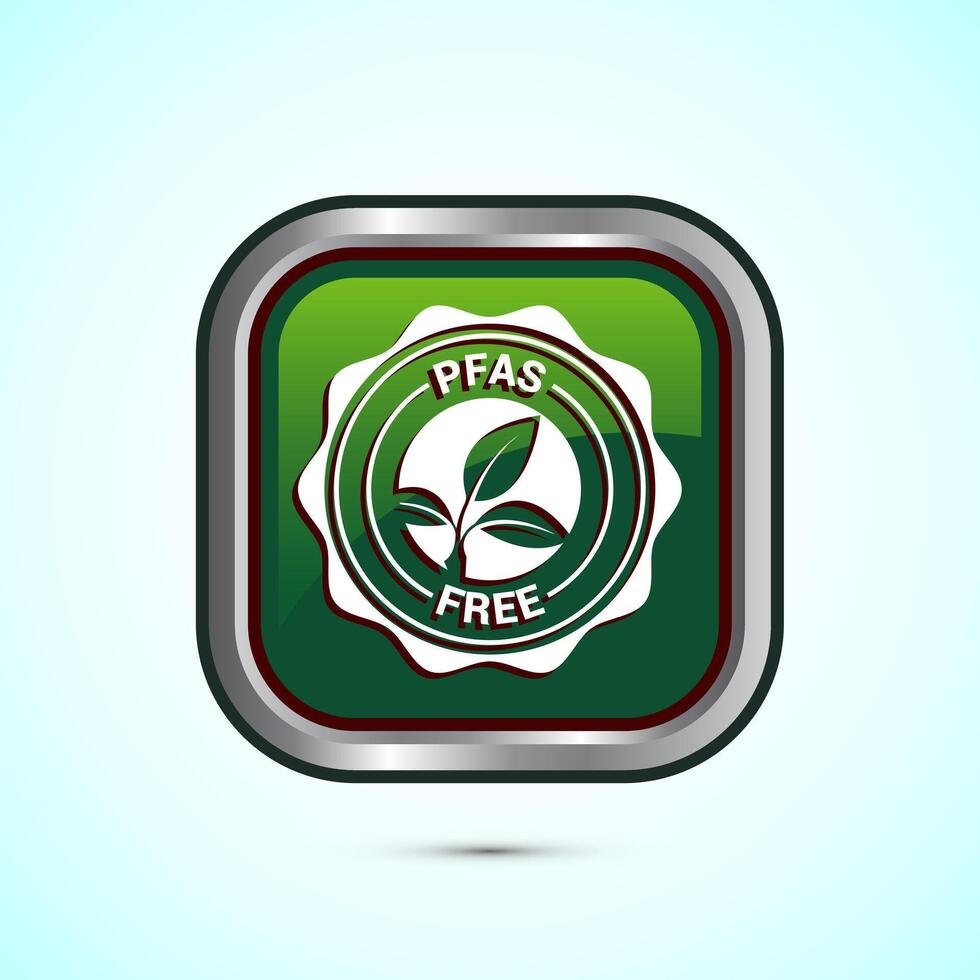 PFAS free icon design illustration, PFAS free label, badge. Proper nutrition. Green color square button design vector