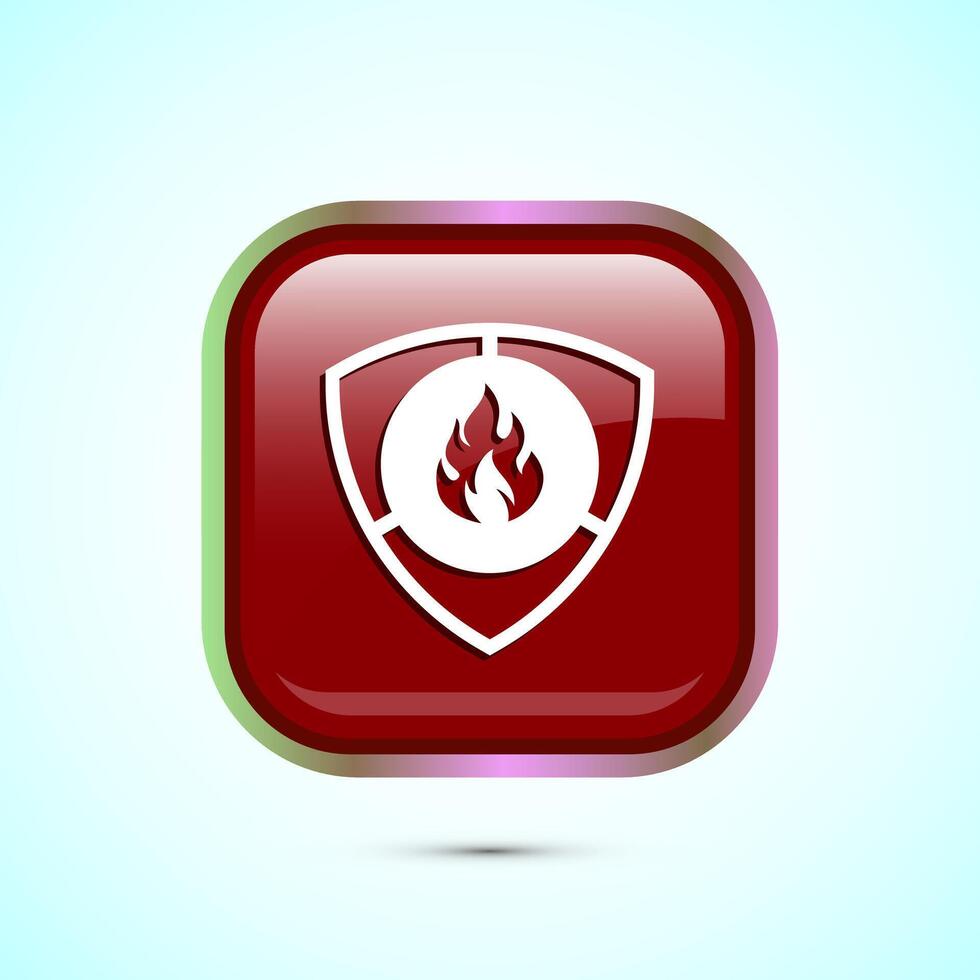 Fire resistant icon design illustration, Fire flame protection sign symbol, Red color square button design vector