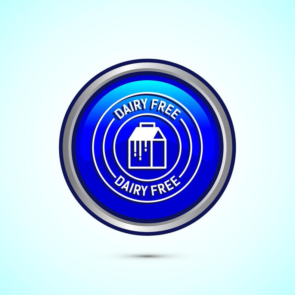 Dairy free icon design illustration, Dairy free badge label, Healthy food concept, Blue color round button design vector