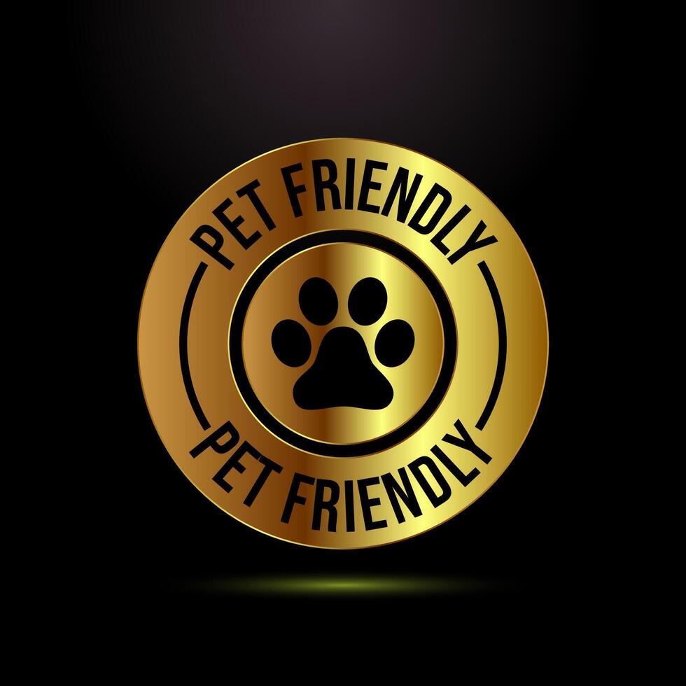 Pet friendly icon design, Animal friendly label, badge, sign in gold color style vector