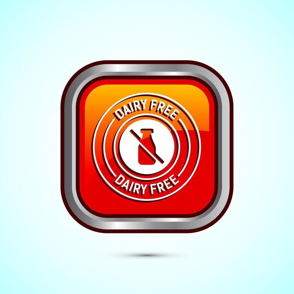 Dairy free icon design illustration, Dairy free badge label, Healthy food concept, Orange color square button design vector