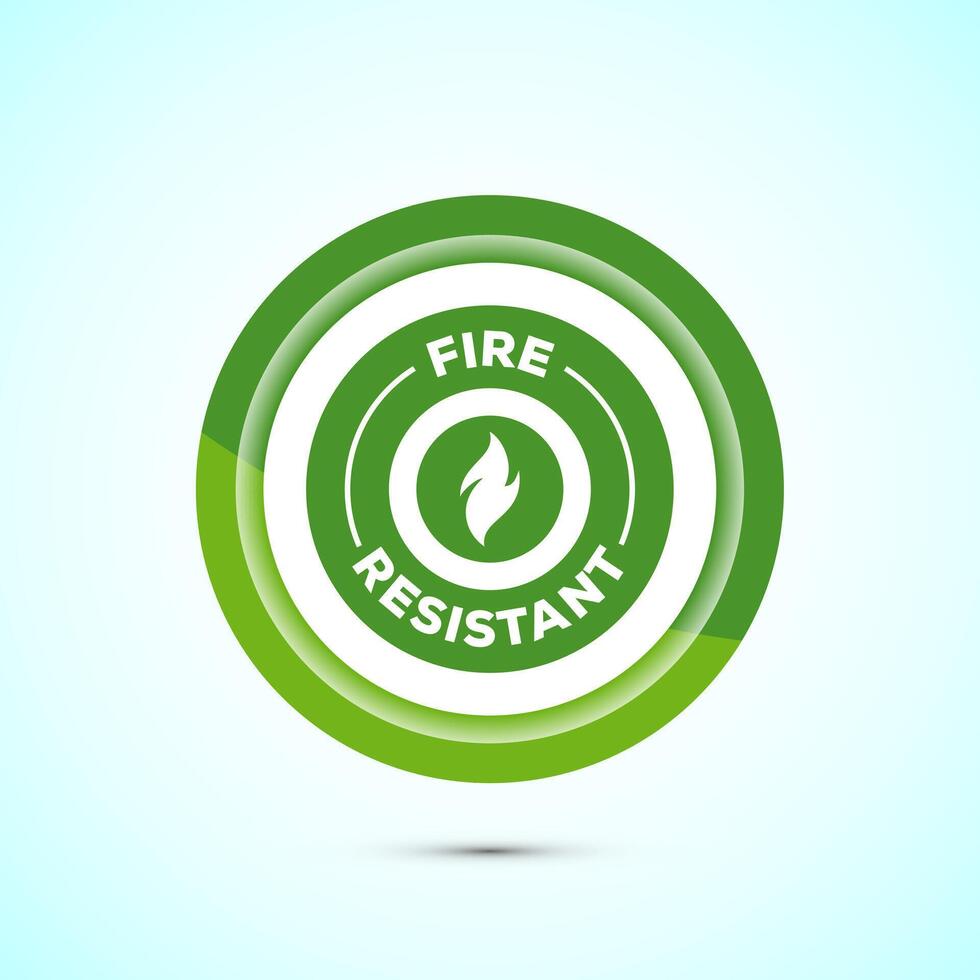 Fire resistant icon design illustration, Fire flame protection sign symbol, Green color button design vector