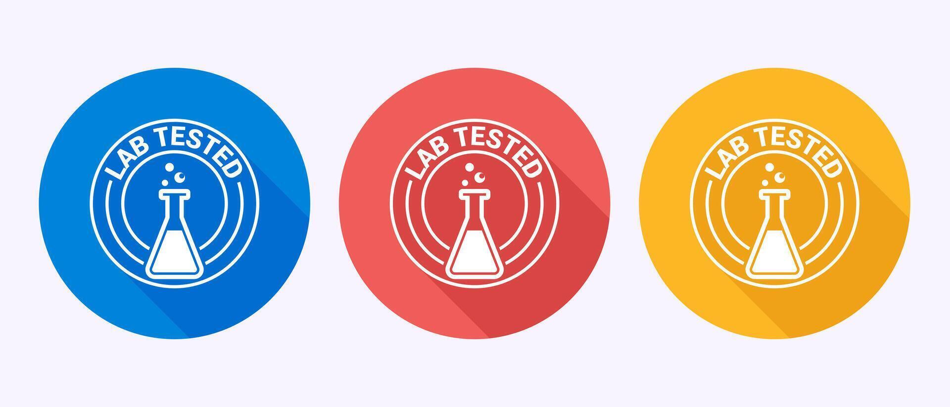 Lab tested icon design illustration. Laboratory testing product quality certificate symbol in shadow button design vector