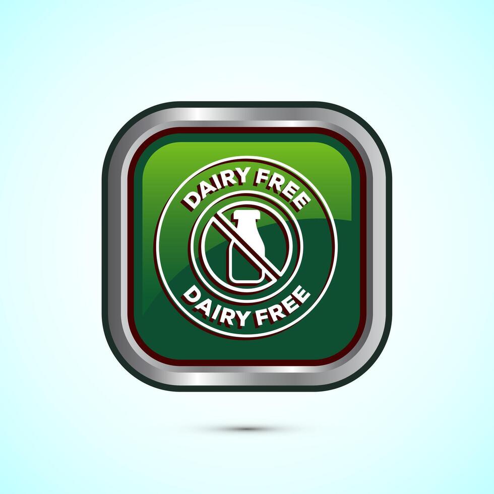 Dairy free icon design illustration, Dairy free badge label, Healthy food concept, Green color square button design vector