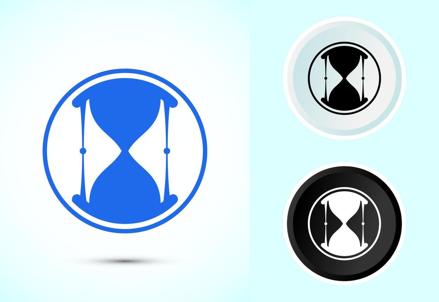 Sand clock icon design illustration. Hourglass sign, Time measuring sign, Color black and white vector