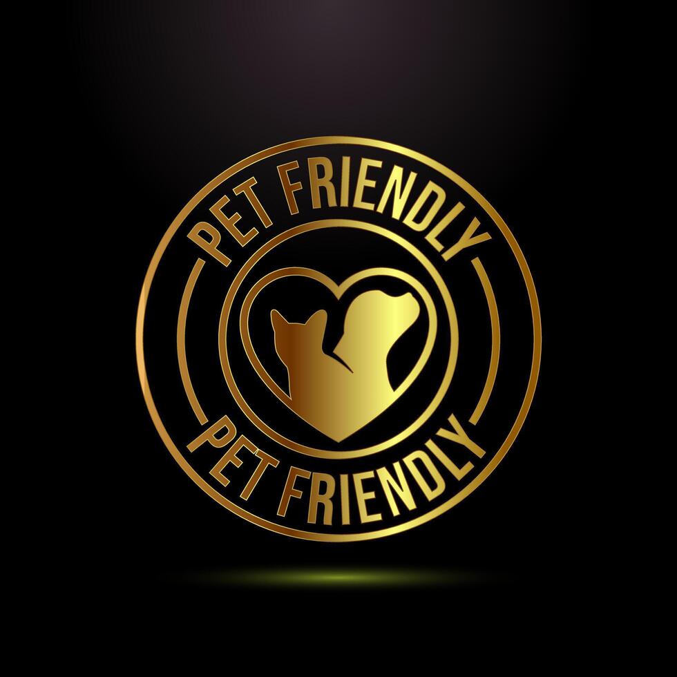 Pet friendly icon design, Animal friendly badge, sign, symbol in gold color style vector