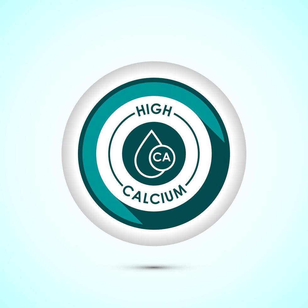 High calcium icon design illustration, High calcium label, logo, sign, symbol, Teal color shadow button design vector