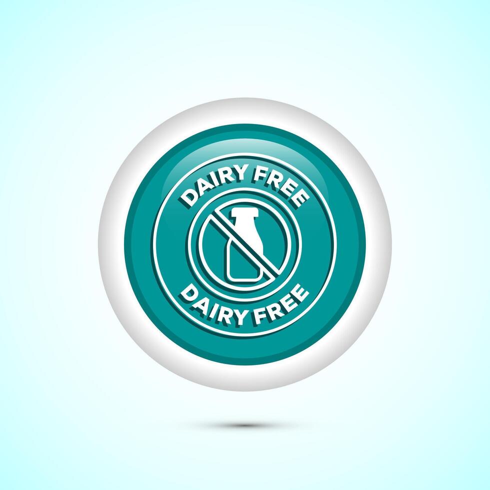 Dairy free icon design illustration, Dairy free badge label, Healthy food concept, Teal color round button design vector