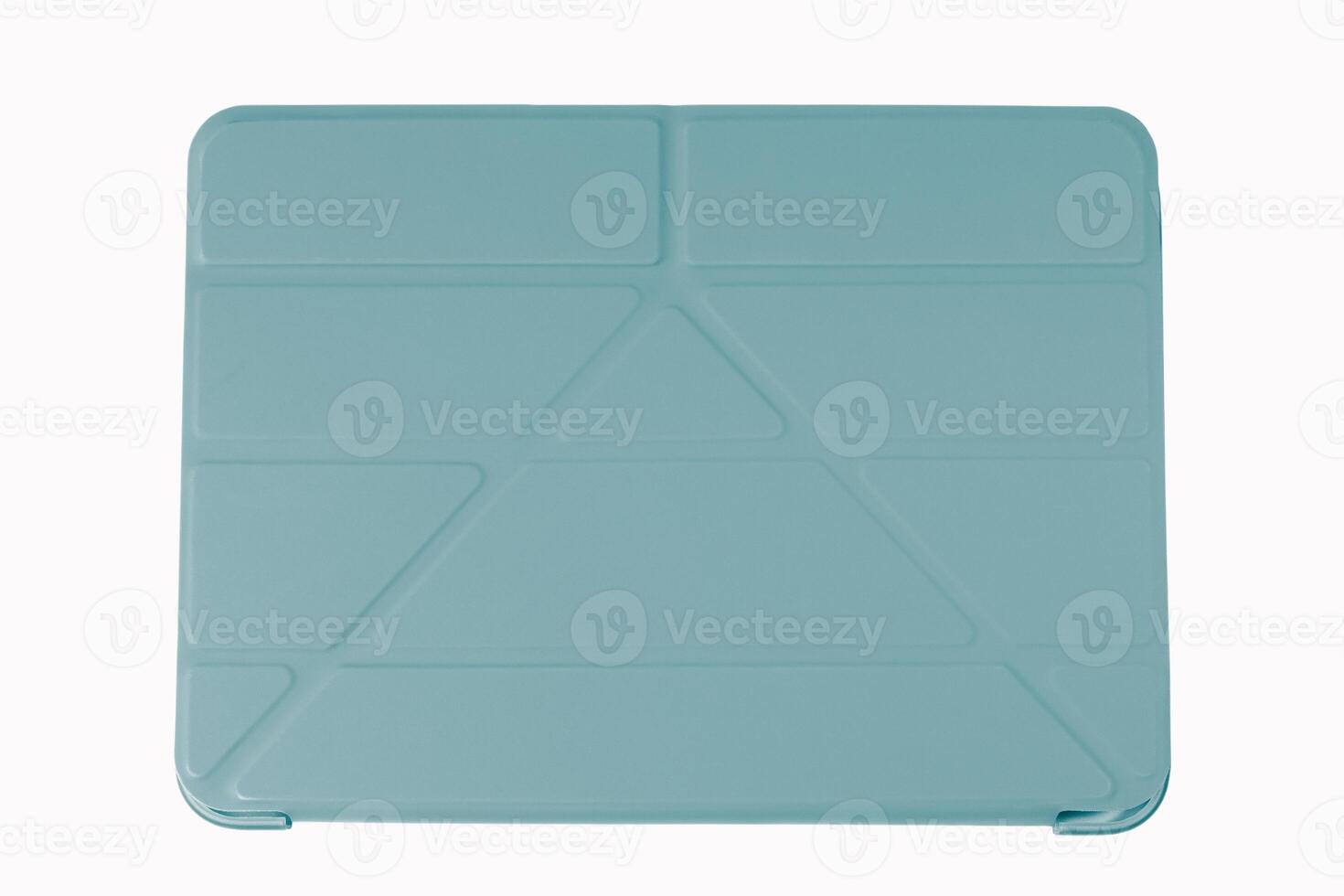 The light blue origami tablet case is isolated on a white background, providing protection for devices while enhancing the aesthetics,front view photo