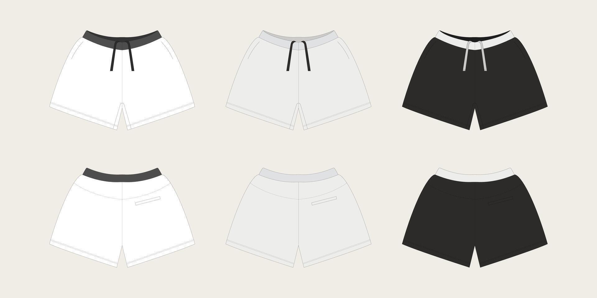 Streetwear Shorts. Short Pants mockup template. Front and back view. illustration vector