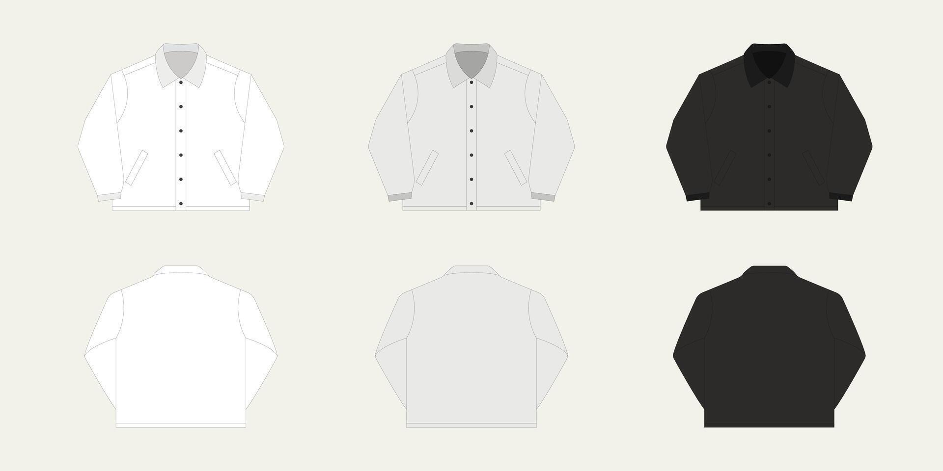 Long sleeve jacket fashion. Jacket mockup template. Front and back view. illustration vector