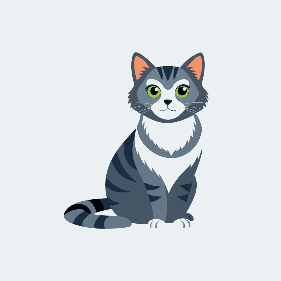 Black cat with a bow and big smile, cute and funny kitten illustration vector