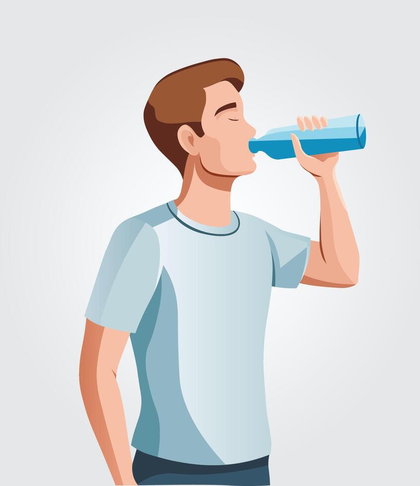 young man drinking water illustration vector