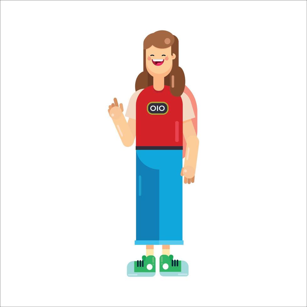 Cheerful Girl - Happy Cartoon Character Illustration vector