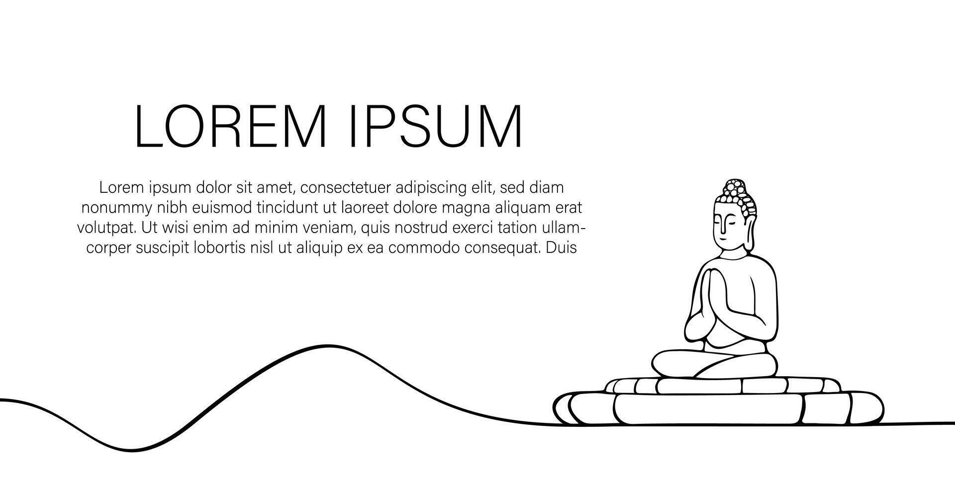 Asian Buddha in lotus position meditating in linear style on white background. Template, web banner for Buddha's birthday, Vesak holiday. Minimalistic poster relax spa advertising copyspace1 vector