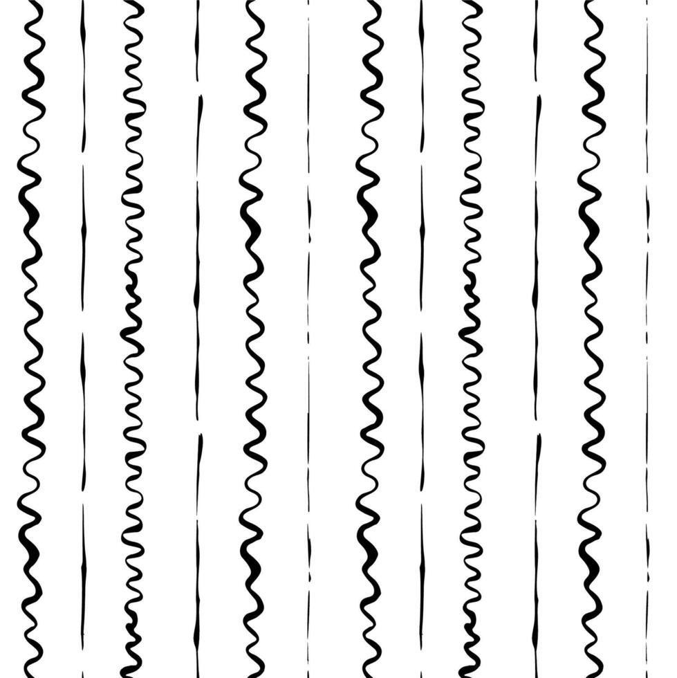 Black ink lines and waves on white pattern vector
