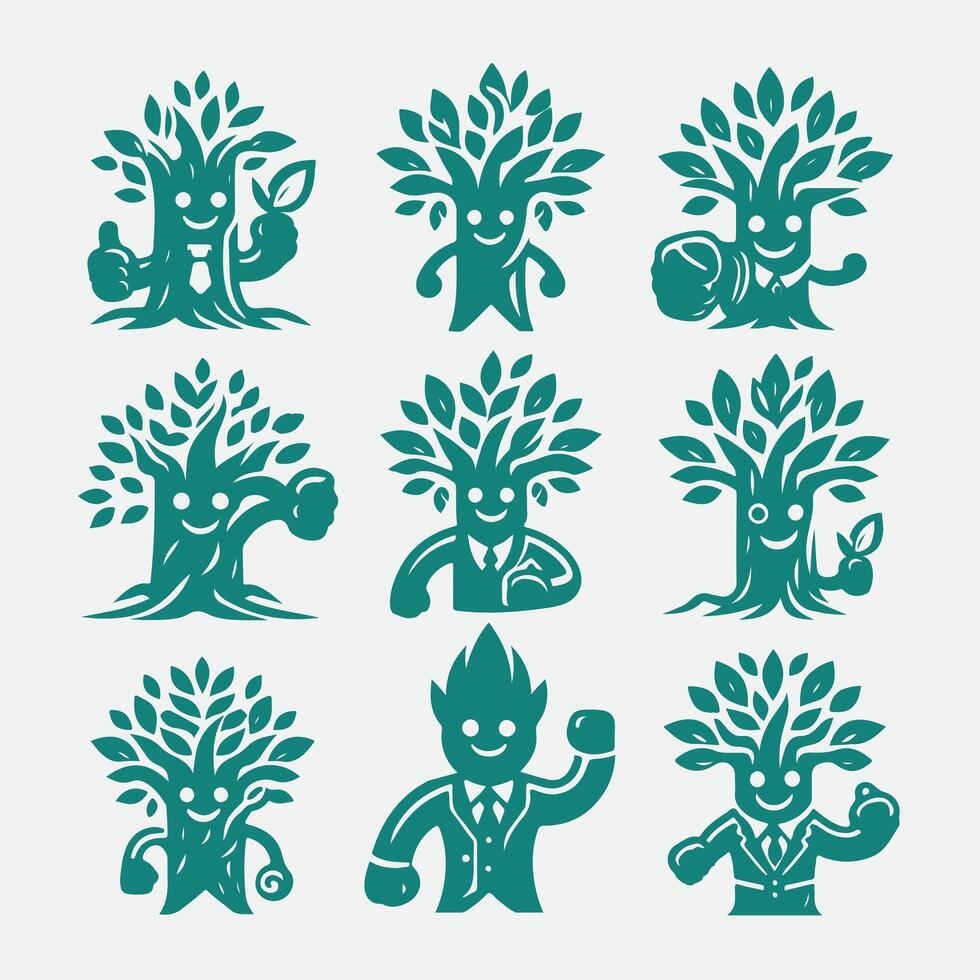 Sapling Side kick Mascot Trees Collection Logo vector