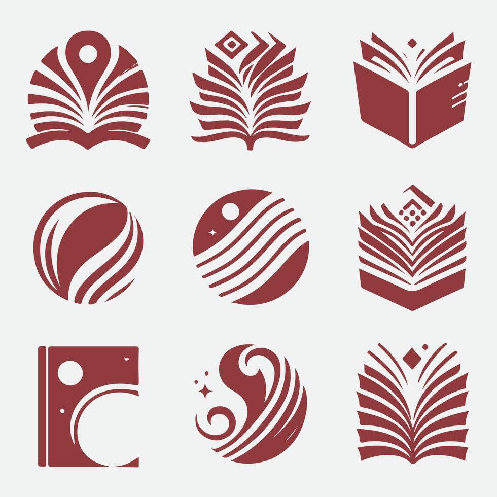 Leaf And Lines Abstract Book Page Collection Logo vector