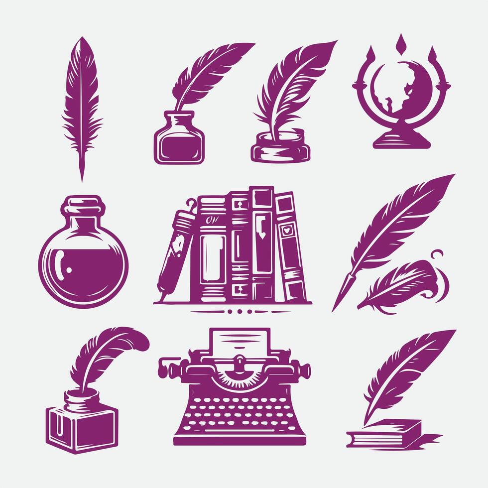 Craft Quill And Inkwell Collection Logo vector