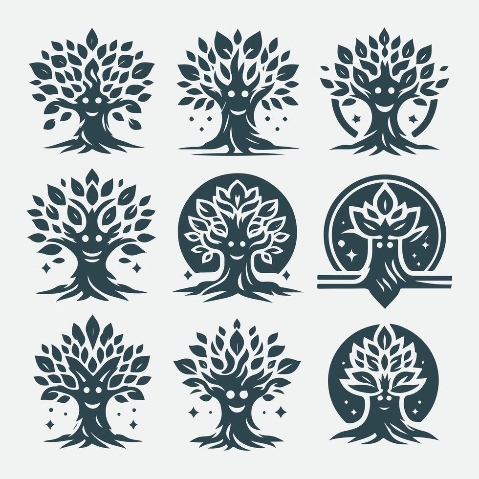 Branch Buddy Mascot Trees Collection Logo vector