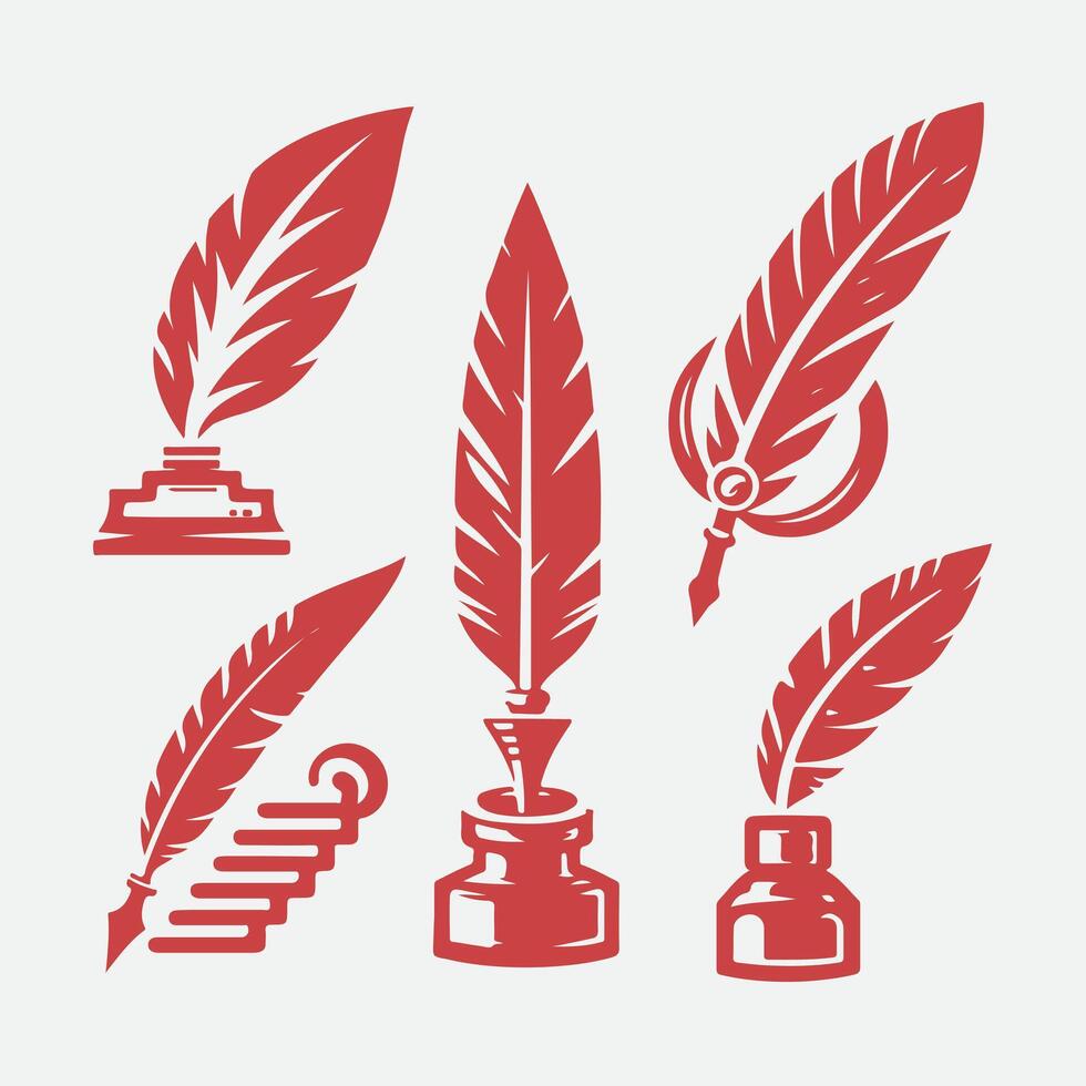 Quill And Script And Inkwell Collection Logo vector
