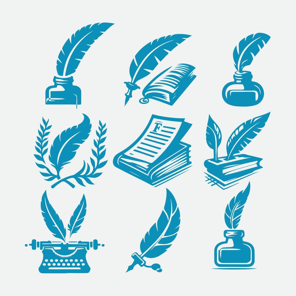 The Writing Feather Quill And Inkwell Collection Logo vector